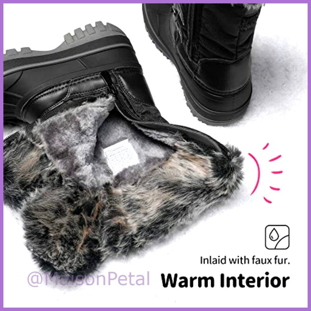 Water-Resistant Snow Boots with Faux Fur Lining, Anti-Slip Outsole, Zip Closure - Picture 5 of 7